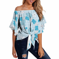Hawaii Anthurium Tiare Pikake Lei Off Shoulder Wrap Waist Top UliUli Lauhala Art Pattern LT01 - Polynesian Pride