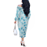 Hawaii Anthurium Tiare Pikake Lei Off The Shoulder Long Sleeve Dress UliUli Lauhala Art Pattern