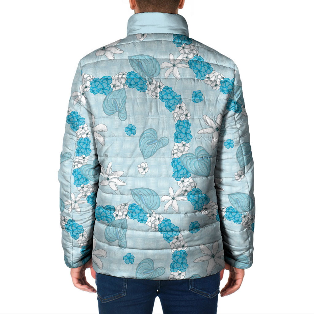 Hawaii Anthurium Tiare Pikake Lei Padded Jacket UliUli Lauhala Art Pattern
