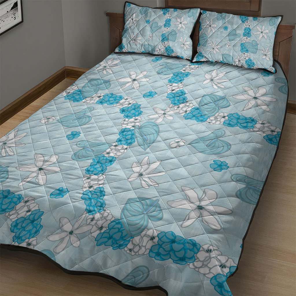 Hawaii Anthurium Tiare Pikake Lei Quilt Bed Set UliUli Lauhala Art Pattern