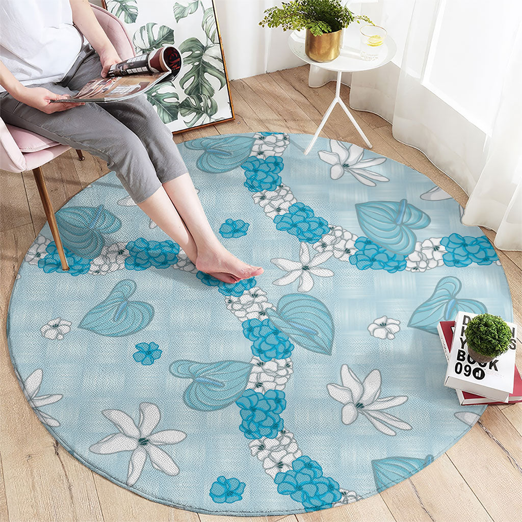 Hawaii Anthurium Tiare Pikake Lei Round Carpet UliUli Lauhala Art Pattern