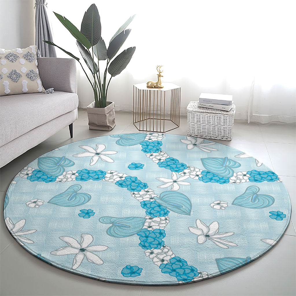 Hawaii Anthurium Tiare Pikake Lei Round Carpet UliUli Lauhala Art Pattern