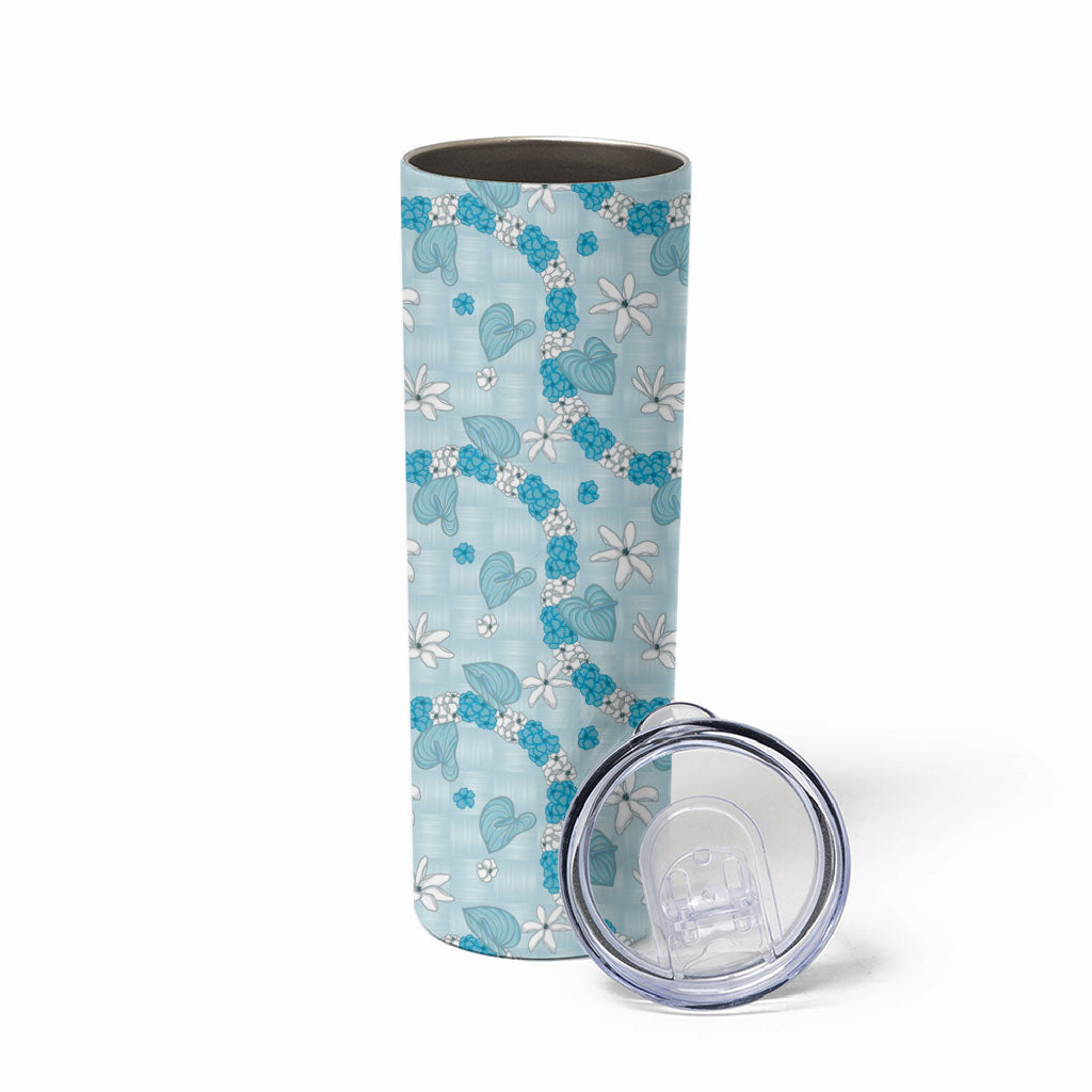 Hawaii Anthurium Tiare Pikake Lei Skinny Tumbler UliUli Lauhala Art Pattern