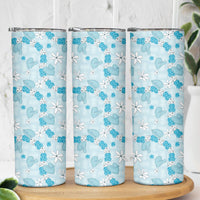 Hawaii Anthurium Tiare Pikake Lei Skinny Tumbler UliUli Lauhala Art Pattern