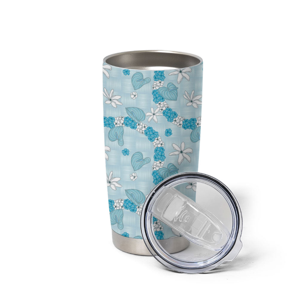 Hawaii Anthurium Tiare Pikake Lei Tumbler Cup UliUli Lauhala Art Pattern LT01 - Polynesian Pride