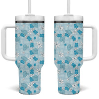 Hawaii Anthurium Tiare Pikake Lei Tumbler With Handle UliUli Lauhala Art Pattern LT01 One Size: 40 oz Blue - Polynesian Pride