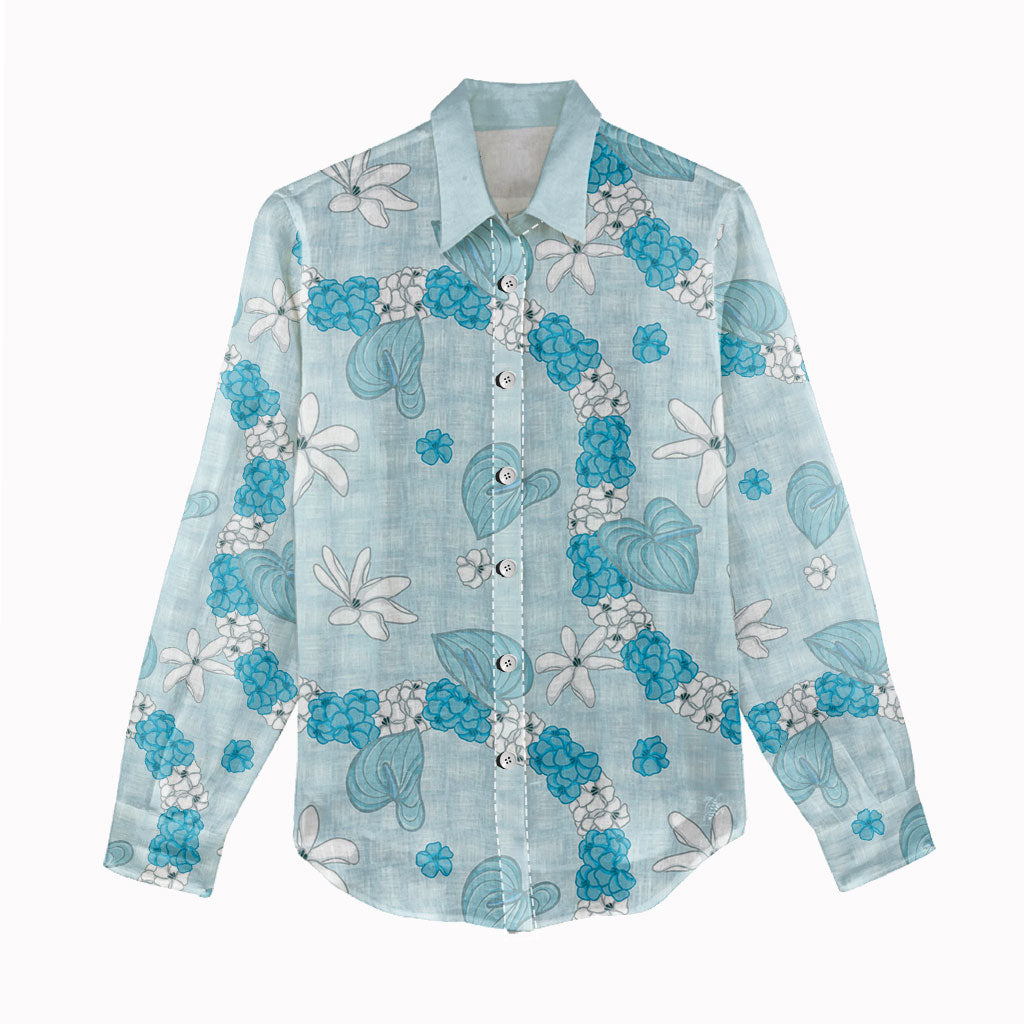 Hawaii Anthurium Tiare Pikake Lei Women Casual Shirt UliUli Lauhala Art Pattern