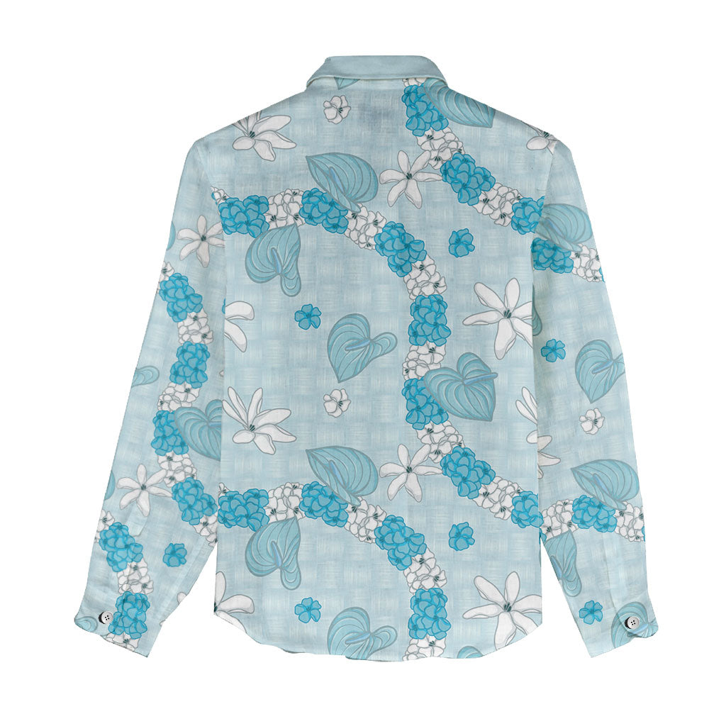 Hawaii Anthurium Tiare Pikake Lei Women Casual Shirt UliUli Lauhala Art Pattern