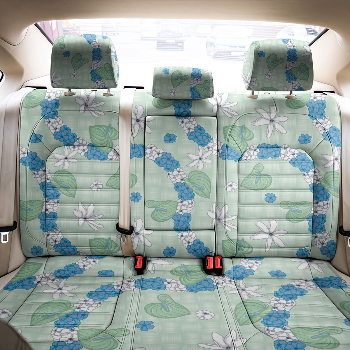 Hawaii Anthurium Tiare Pikake Lei Back Car Seat Cover Omaomao Lauhala Art Pattern