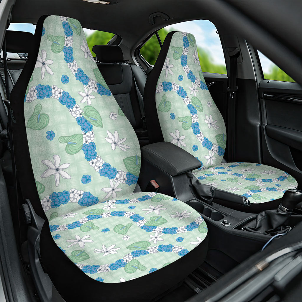 Hawaii Anthurium Tiare Pikake Lei Car Seat Cover Omaomao Lauhala Art Pattern LT01 One Size Green - Polynesian Pride