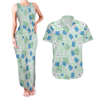 Hawaii Anthurium Tiare Pikake Lei Couples Matching Tank Maxi Dress and Hawaiian Shirt Omaomao Lauhala Art Pattern LT01 Green - Polynesian Pride
