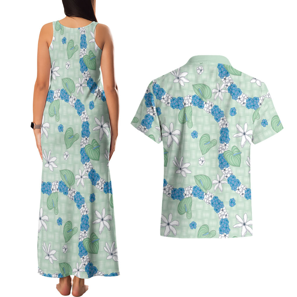 Hawaii Anthurium Tiare Pikake Lei Couples Matching Tank Maxi Dress and Hawaiian Shirt Omaomao Lauhala Art Pattern LT01 - Polynesian Pride