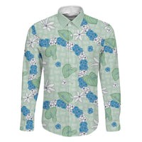 Hawaii Anthurium Tiare Pikake Lei Family Matching Mermaid Dress and Hawaiian Shirt Omaomao Lauhala Art Pattern LT01 Dad's Shirt - Long Sleeve Green - Polynesian Pride