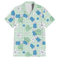 Hawaii Anthurium Tiare Pikake Lei Family Matching Off Shoulder Maxi Dress and Hawaiian Shirt Omaomao Lauhala Art Pattern LT01 Dad's Shirt - Short Sleeve Green - Polynesian Pride
