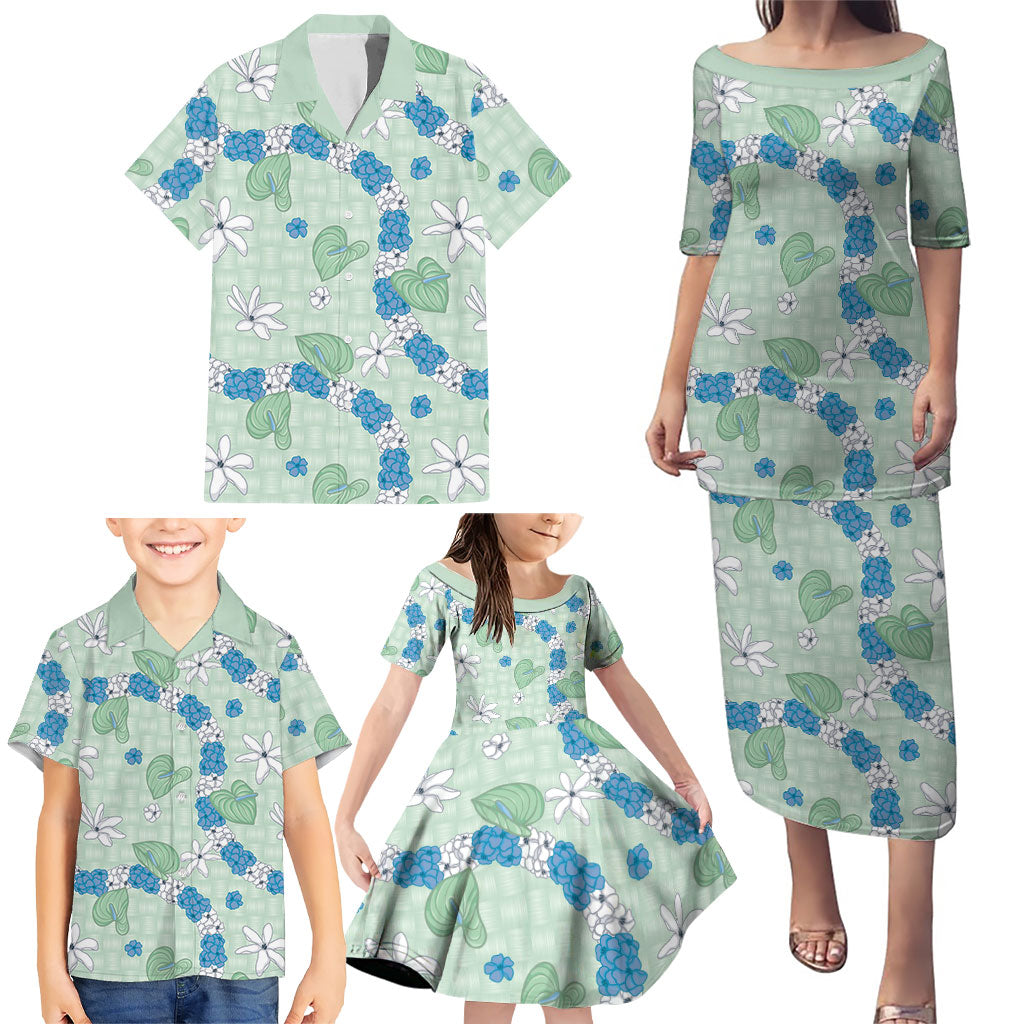 Hawaii Anthurium Tiare Pikake Lei Family Matching Puletasi and Hawaiian Shirt Omaomao Lauhala Art Pattern LT01 - Polynesian Pride