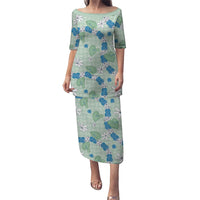 Hawaii Anthurium Tiare Pikake Lei Family Matching Puletasi and Hawaiian Shirt Omaomao Lauhala Art Pattern LT01 Mom's Dress Green - Polynesian Pride