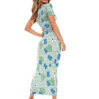 Hawaii Anthurium Tiare Pikake Lei Family Matching Short Sleeve Bodycon Dress and Hawaiian Shirt Omaomao Lauhala Art Pattern LT01 - Polynesian Pride