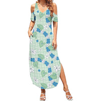 Hawaii Anthurium Tiare Pikake Lei Family Matching Summer Maxi Dress and Hawaiian Shirt Omaomao Lauhala Art Pattern LT01 Mom's Dress Green - Polynesian Pride