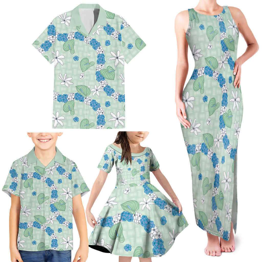 Hawaii Anthurium Tiare Pikake Lei Family Matching Tank Maxi Dress and Hawaiian Shirt Omaomao Lauhala Art Pattern LT01 - Polynesian Pride
