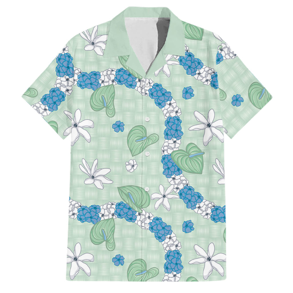 Hawaii Anthurium Tiare Pikake Lei Family Matching Tank Maxi Dress and Hawaiian Shirt Omaomao Lauhala Art Pattern LT01 Dad's Shirt - Short Sleeve Green - Polynesian Pride