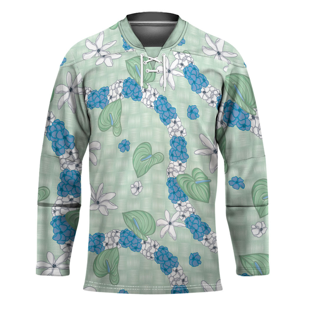 Hawaii Anthurium Tiare Pikake Lei Hockey Jersey Omaomao Lauhala Art Pattern