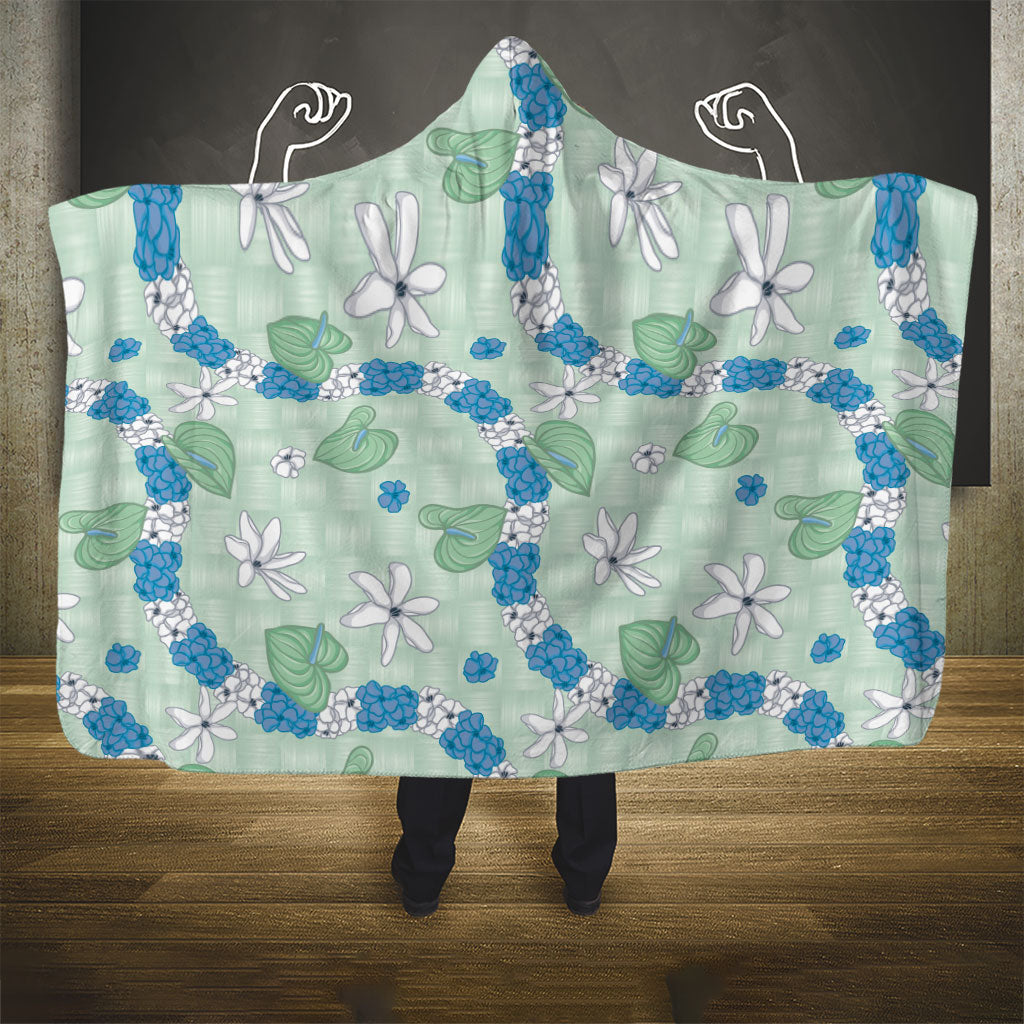 Hawaii Anthurium Tiare Pikake Lei Hooded Blanket Omaomao Lauhala Art Pattern