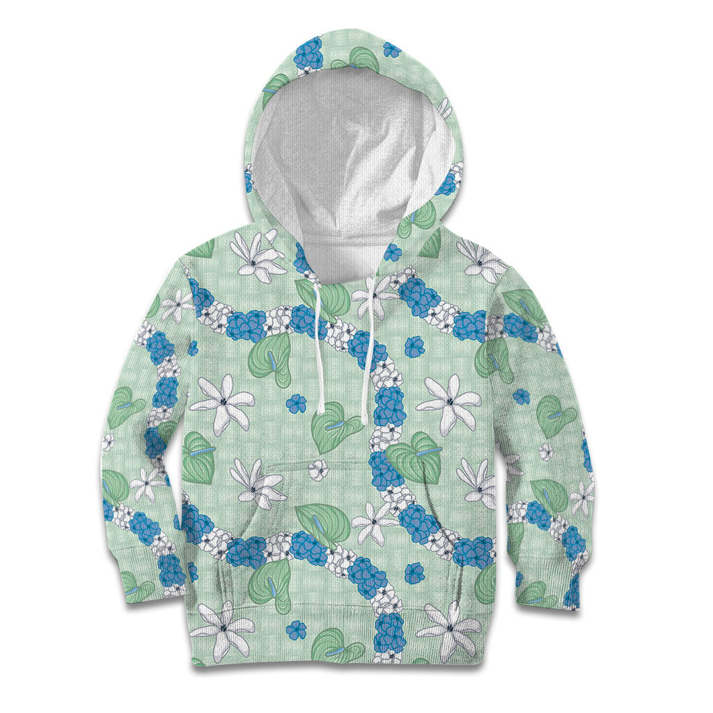 Hawaii Anthurium Tiare Pikake Lei Kid Hoodie Omaomao Lauhala Art Pattern LT01 Hoodie Green - Polynesian Pride