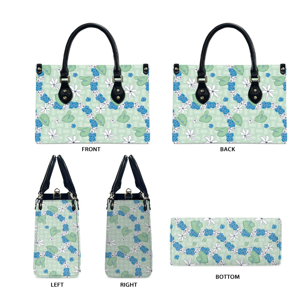 Hawaii Anthurium Tiare Pikake Lei Leather Bag Omaomao Lauhala Art Pattern