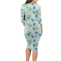 Hawaii Anthurium Tiare Pikake Lei Long Sleeve Bodycon Dress Omaomao Lauhala Art Pattern