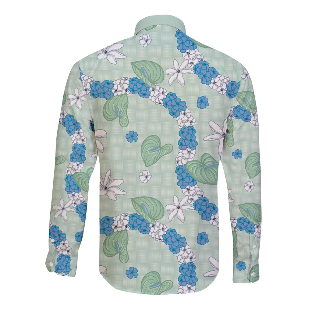 Hawaii Anthurium Tiare Pikake Lei Long Sleeve Button Shirt Omaomao Lauhala Art Pattern