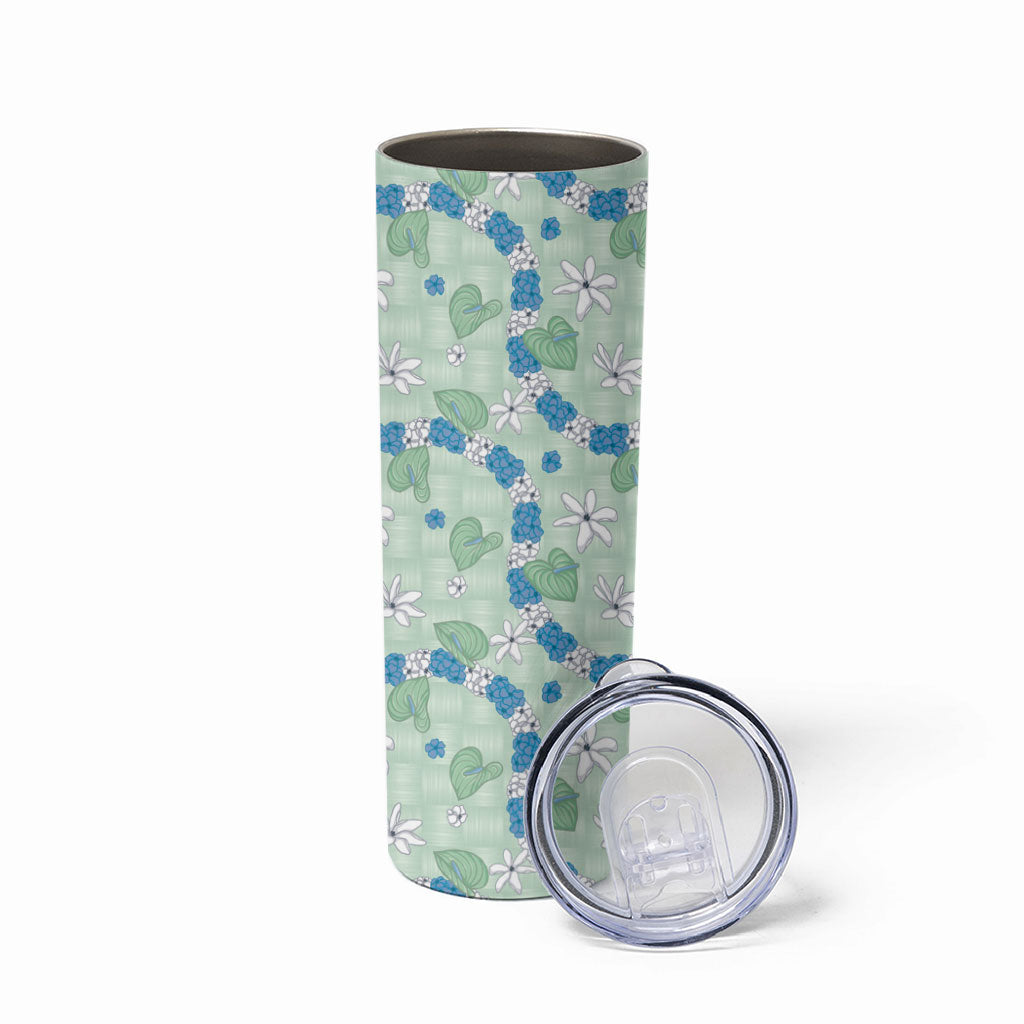 Hawaii Anthurium Tiare Pikake Lei Skinny Tumbler Omaomao Lauhala Art Pattern