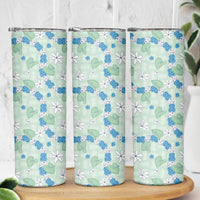 Hawaii Anthurium Tiare Pikake Lei Skinny Tumbler Omaomao Lauhala Art Pattern