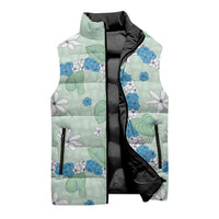 Hawaii Anthurium Tiare Pikake Lei Sleeveless Puffer Jacket Omaomao Lauhala Art Pattern