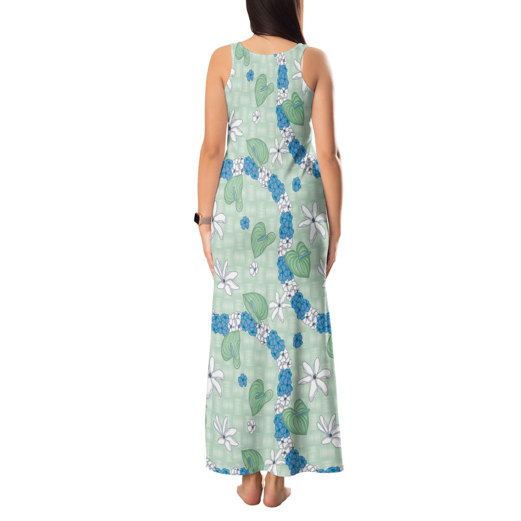 Hawaii Anthurium Tiare Pikake Lei Tank Maxi Dress Omaomao Lauhala Art Pattern