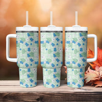 Hawaii Anthurium Tiare Pikake Lei Tumbler With Handle Omaomao Lauhala Art Pattern
