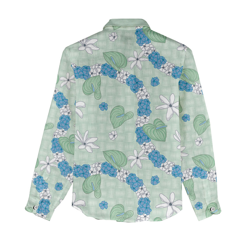 Hawaii Anthurium Tiare Pikake Lei Women Casual Shirt Omaomao Lauhala Art Pattern