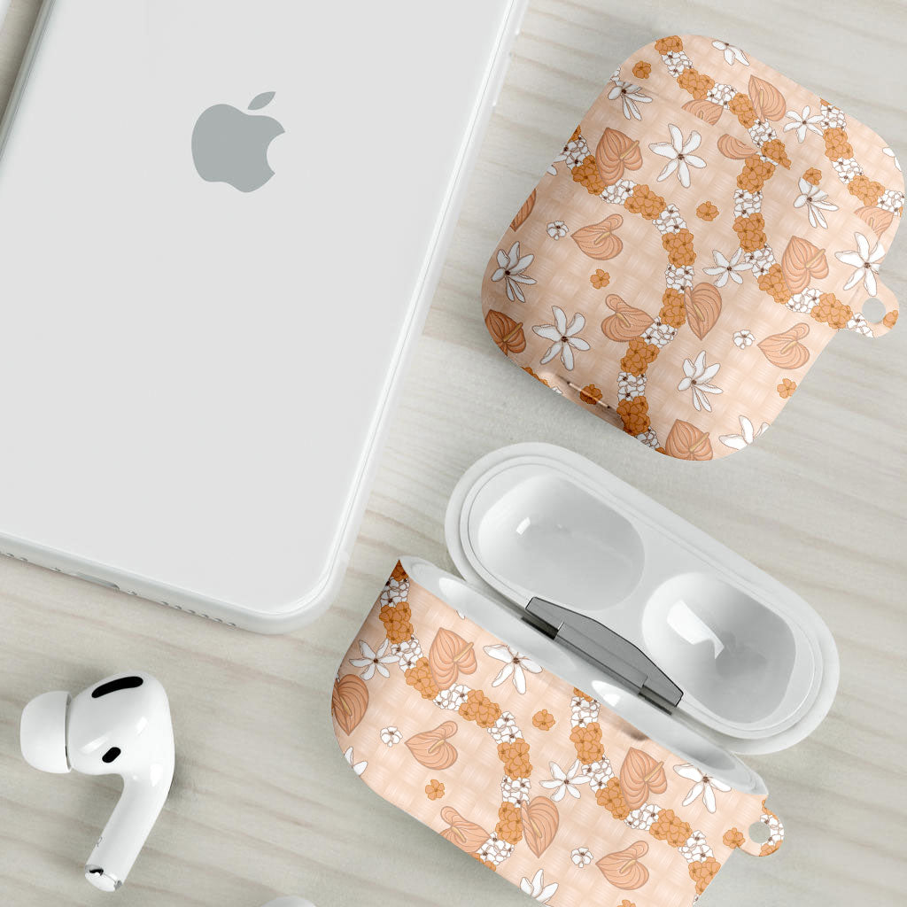 Hawaii Anthurium Tiare Pikake Lei AirPods Case Alani Lauhala Art Pattern