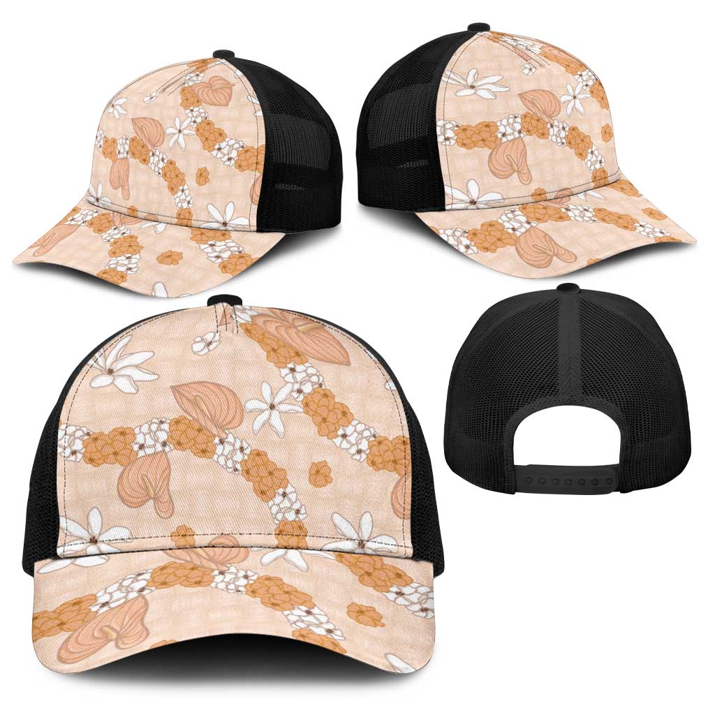 Hawaii Anthurium Tiare Pikake Lei Baseball Net Cap Alani Lauhala Art Pattern