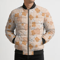Hawaii Anthurium Tiare Pikake Lei Bomber Puffer Jacket Alani Lauhala Art Pattern