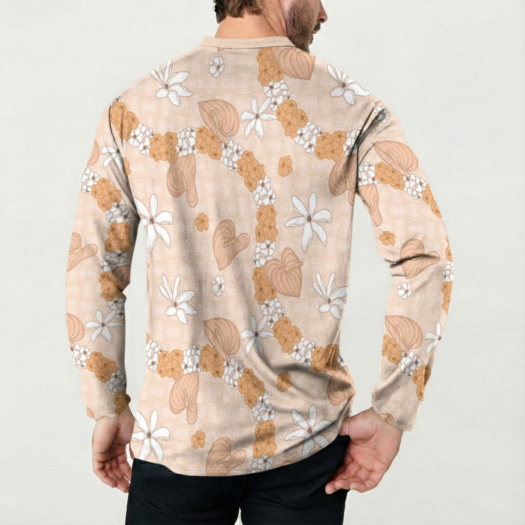 Hawaii Anthurium Tiare Pikake Lei Button Sweatshirt Alani Lauhala Art Pattern