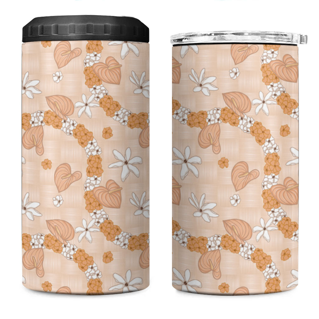 Hawaii Anthurium Tiare Pikake Lei 4 in 1 Can Cooler Tumbler Alani Lauhala Art Pattern