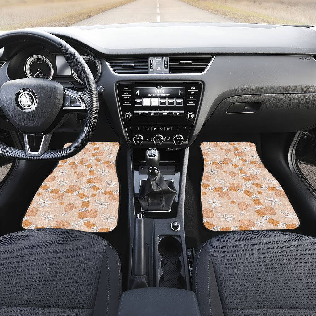 Hawaii Anthurium Tiare Pikake Lei Car Mats Alani Lauhala Art Pattern LT01 Set 2pcs - Front Orange - Polynesian Pride