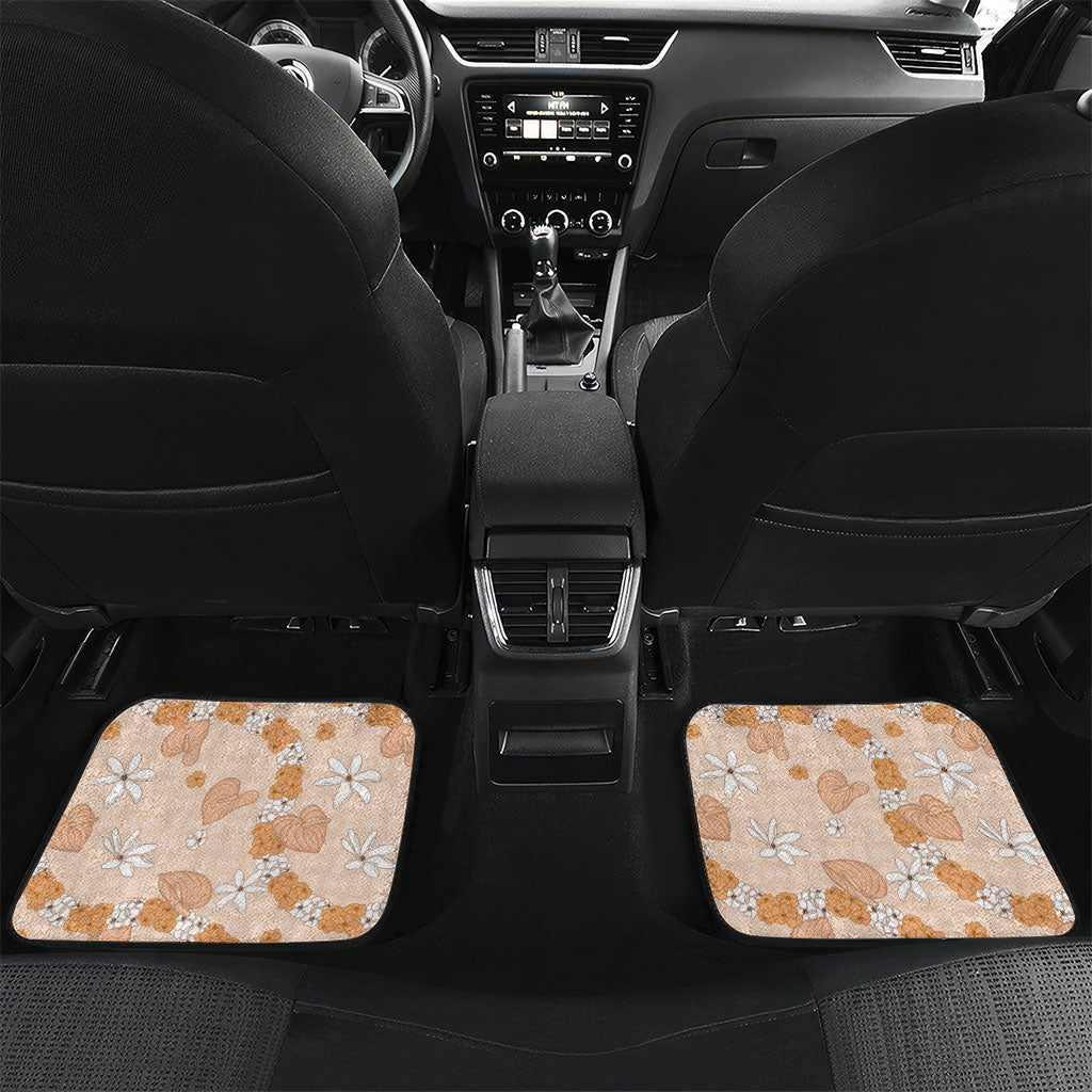 Hawaii Anthurium Tiare Pikake Lei Car Mats Alani Lauhala Art Pattern LT01 Set 2pcs - Back Orange - Polynesian Pride