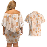 Hawaii Anthurium Tiare Pikake Lei Couples Matching Off Shoulder Short Dress and Hawaiian Shirt Alani Lauhala Art Pattern LT01 - Polynesian Pride