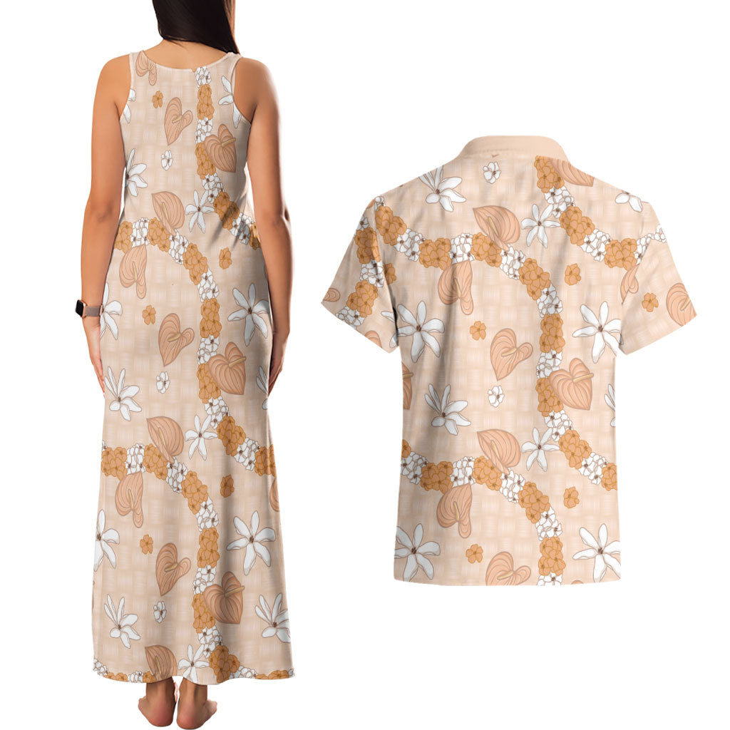Hawaii Anthurium Tiare Pikake Lei Couples Matching Tank Maxi Dress and Hawaiian Shirt Alani Lauhala Art Pattern LT01 - Polynesian Pride