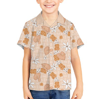 Hawaii Anthurium Tiare Pikake Lei Family Matching Off Shoulder Maxi Dress and Hawaiian Shirt Alani Lauhala Art Pattern LT01 Son's Shirt Orange - Polynesian Pride