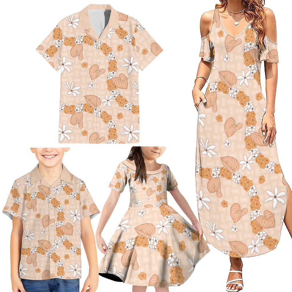 Hawaii Anthurium Tiare Pikake Lei Family Matching Summer Maxi Dress and Hawaiian Shirt Alani Lauhala Art Pattern LT01 - Polynesian Pride