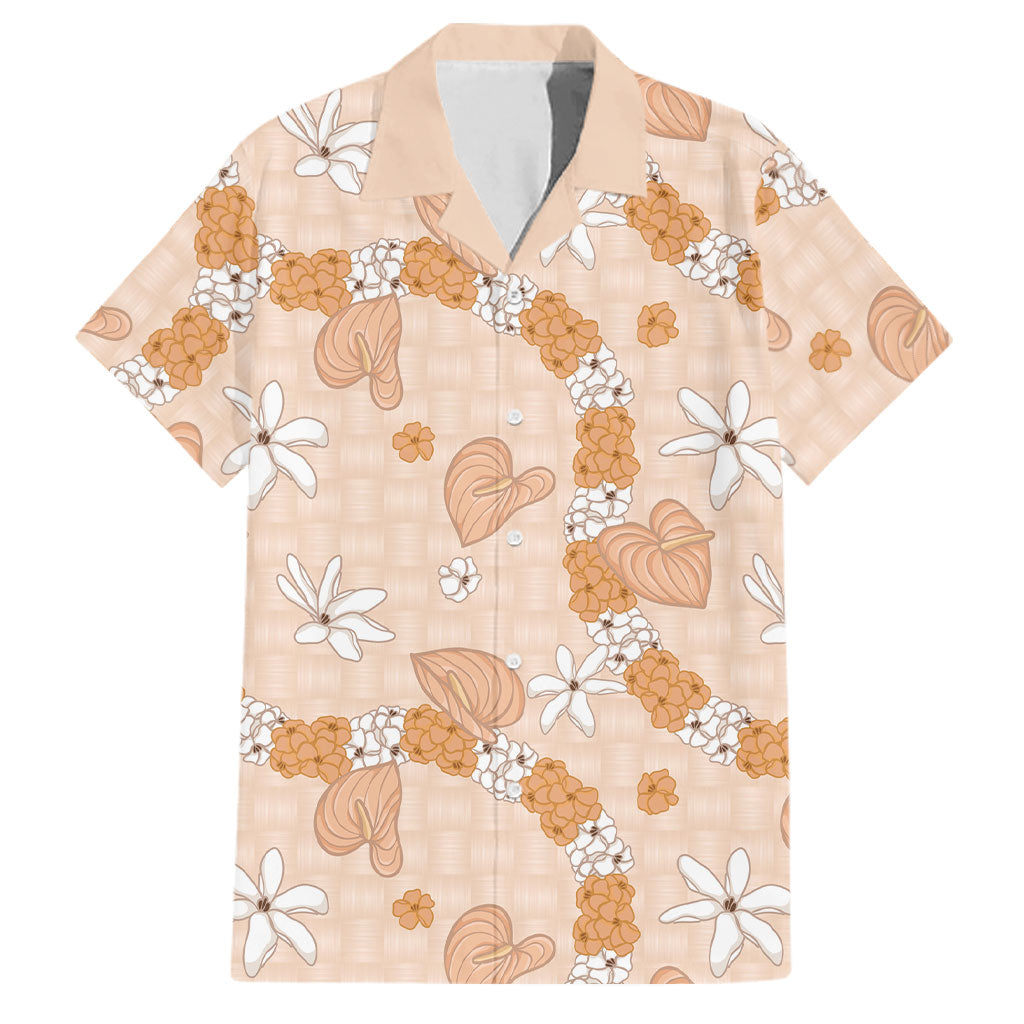 Hawaii Anthurium Tiare Pikake Lei Family Matching Summer Maxi Dress and Hawaiian Shirt Alani Lauhala Art Pattern LT01 Dad's Shirt - Short Sleeve Orange - Polynesian Pride