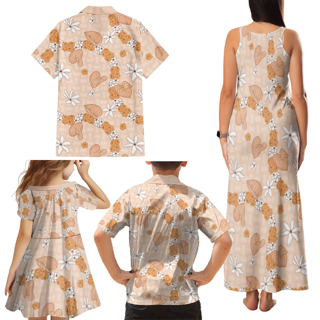 Hawaii Anthurium Tiare Pikake Lei Family Matching Tank Maxi Dress and Hawaiian Shirt Alani Lauhala Art Pattern LT01 - Polynesian Pride