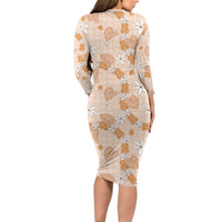 Hawaii Anthurium Tiare Pikake Lei Long Sleeve Bodycon Dress Alani Lauhala Art Pattern